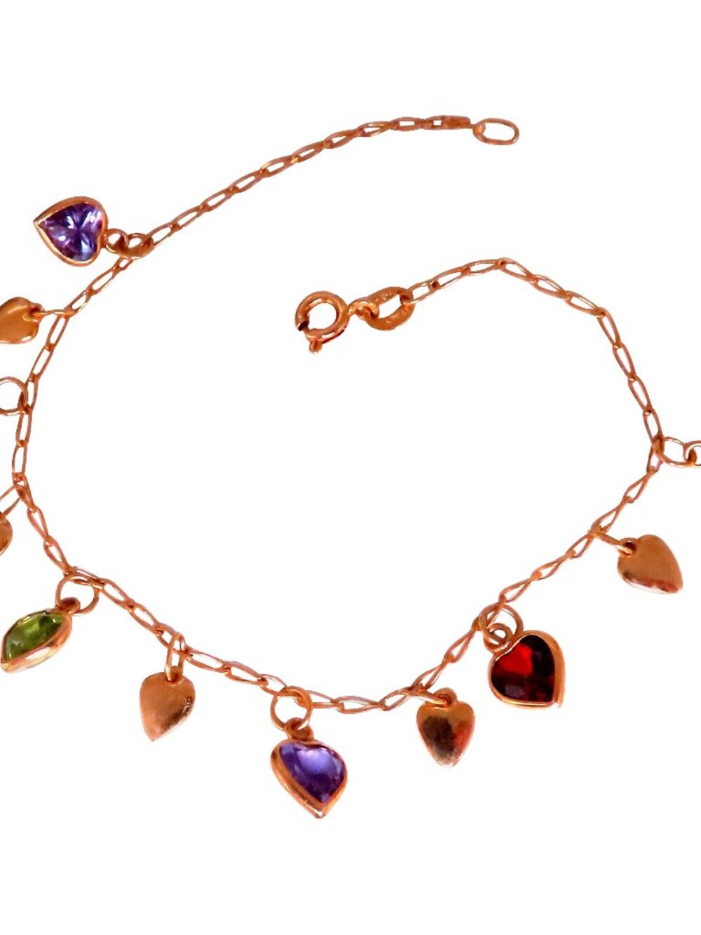 Garnet Amethyst Citrine Heart Dangle Bracelet 14kt 12461*